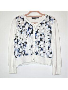 Karl Lagerfeld Button Up Cardigan w- Delicate 3D Flower Applique Medium